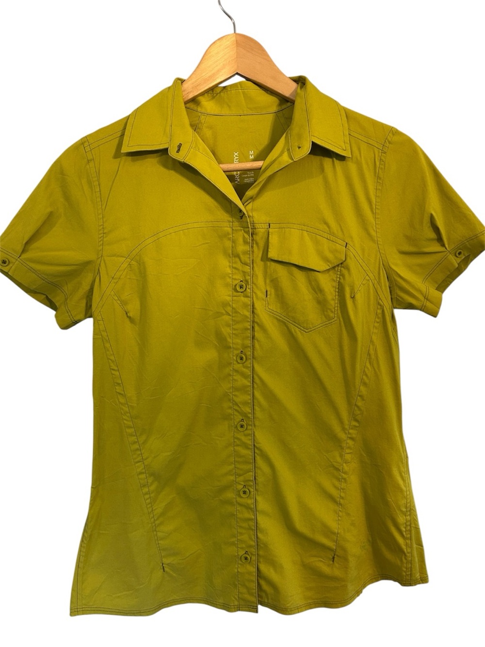 Arcteryx Women's Short Sleeve Button Up Shirt Lightweight Chartreuse Lime Green